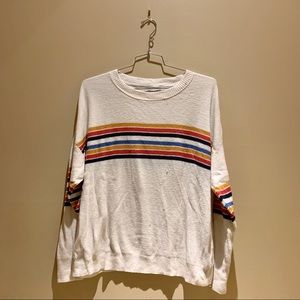 American Eagle White Sweater with Colored Stripes